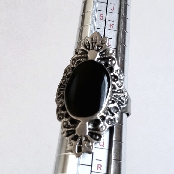 Vintage Silver Adjustable Ring Black Onyx Adjustable 7 - Picture 7 of 14